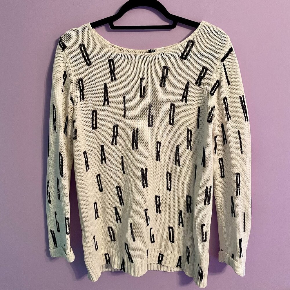 H&M Divided Black and White Knit Sweater (Text Spells "Daring")